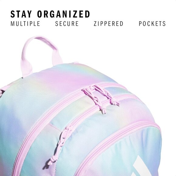 Adidas 16" Tech-Ready Pastel Tie-Dye Backpack w/ Laptop Sleeve School Travel Bag - Picture 3 of 6